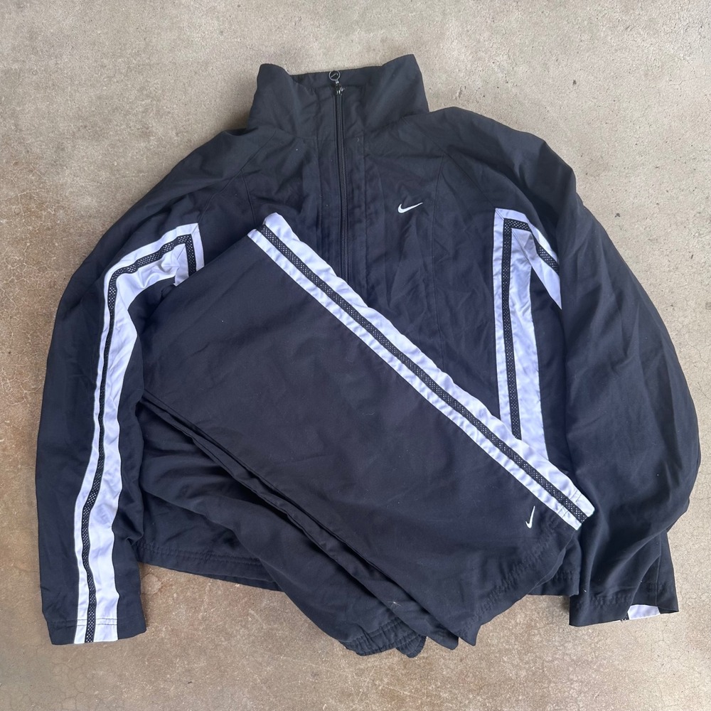 Nike Tracksuit Set Men Large Black Excellent Full Zip Jacket Windbreaker Vintage